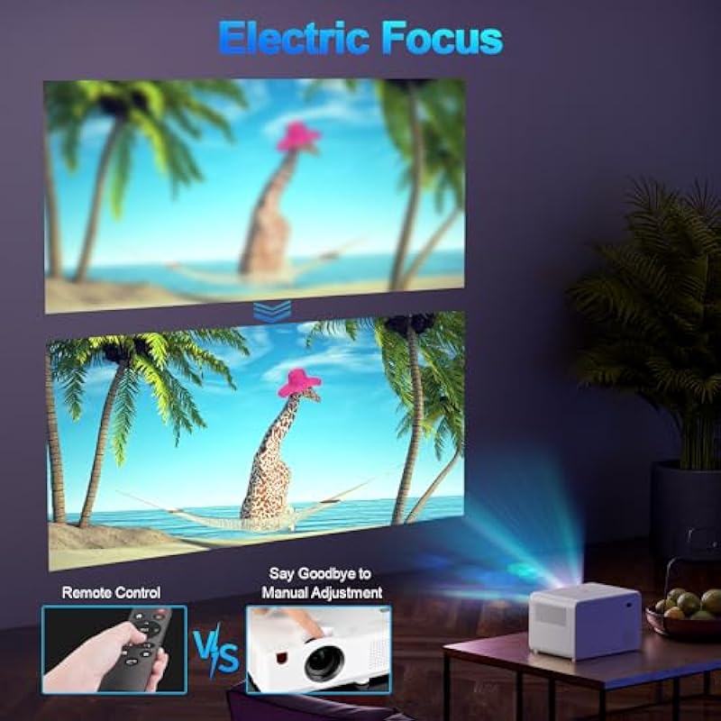 [Electric Focus] Projector with WiFi & Bluetooth, Native 1080P Mini Projector 16000 Lumens Home Theater Movie Portable Projector, 50% Zoom, Compatible with iOS/Android/TV Stick/HD/USB Indoor & Outdoor