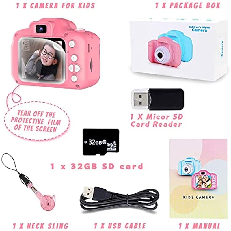 Joyjam Gifts for 3-8 Year Old Girls Boys Kids Camera 8.0 MP Children’s Digital Cameras for Children Video Record Electronic Toy Birthday Gifts Christmas Pink