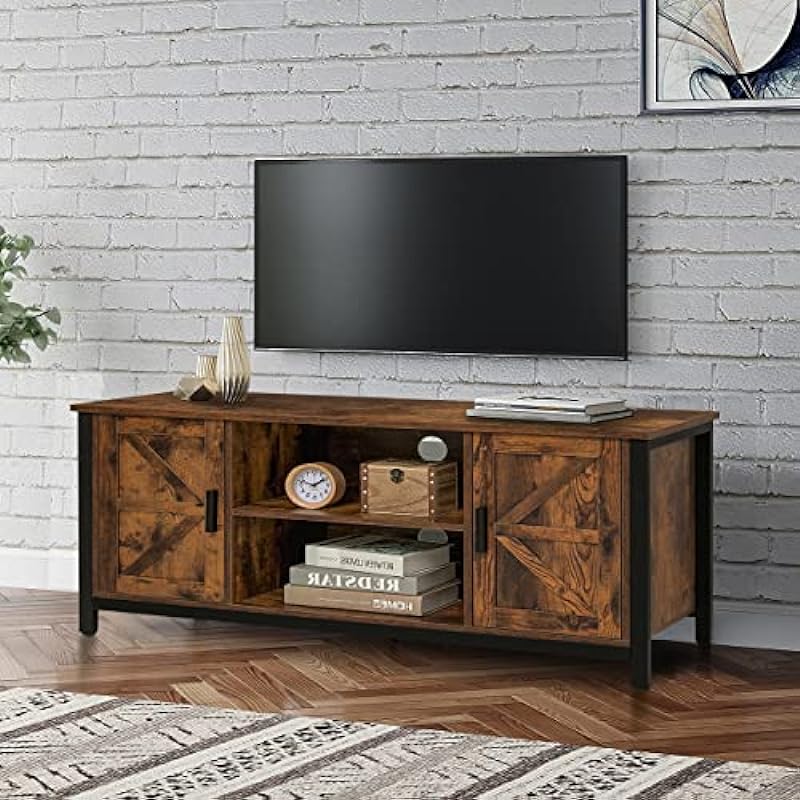 WEENFON TV Stand for 55 Inch TV, TV Stand with Storage Barn Doors, TV Console for Living Room, Entertainment Center,Rustic Brown CWFTS03F