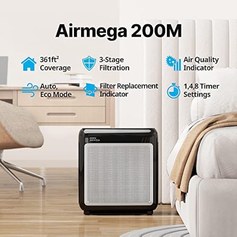 Coway Airmega 200M True HEPA Air Purifier with Air Quality Monitoring, Auto Mode, Timer, Filter Indicator, Eco Mode In Black