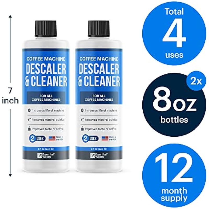 Universal Descaling Solution (2 Pack, 4 Uses Total), Designed For Keurig, Ninja, Nespresso, Delonghi and All Single Use Coffee and Espresso Machines, Coffee Machine Descaler Made in the USA