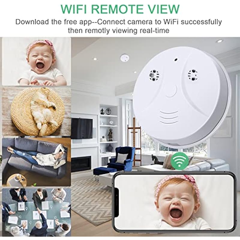 Hidden Camera Smoke Detector Spy Cameras HD 1080P WiFi Wireless Indoor Security Camera Mini Nanny Cam with Phone App and Motion Detection for Home and Office Security, No Audio Recording Function