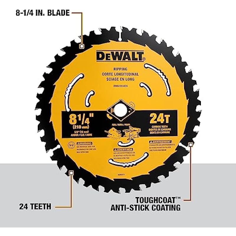 DEWALT Circular Saw Blade, 8 1/4 Inch, 24 Tooth, Framing & Ripping (DWA181424)