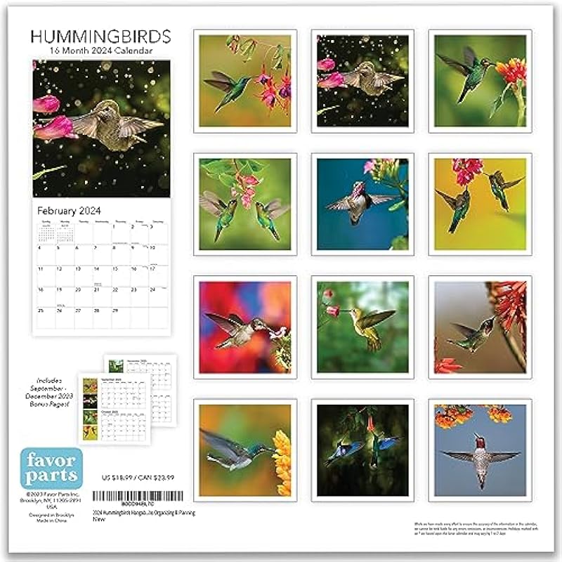 2024 Hummingbirds Hangable Wall Calendar Monthly – Beautiful Wildlife Bird Photo Gift – Birds Nature Photography – Gifting for Him Her- Sturdy 12″ Large Full Page 16 Months Organizing & Planning – Includes 2023