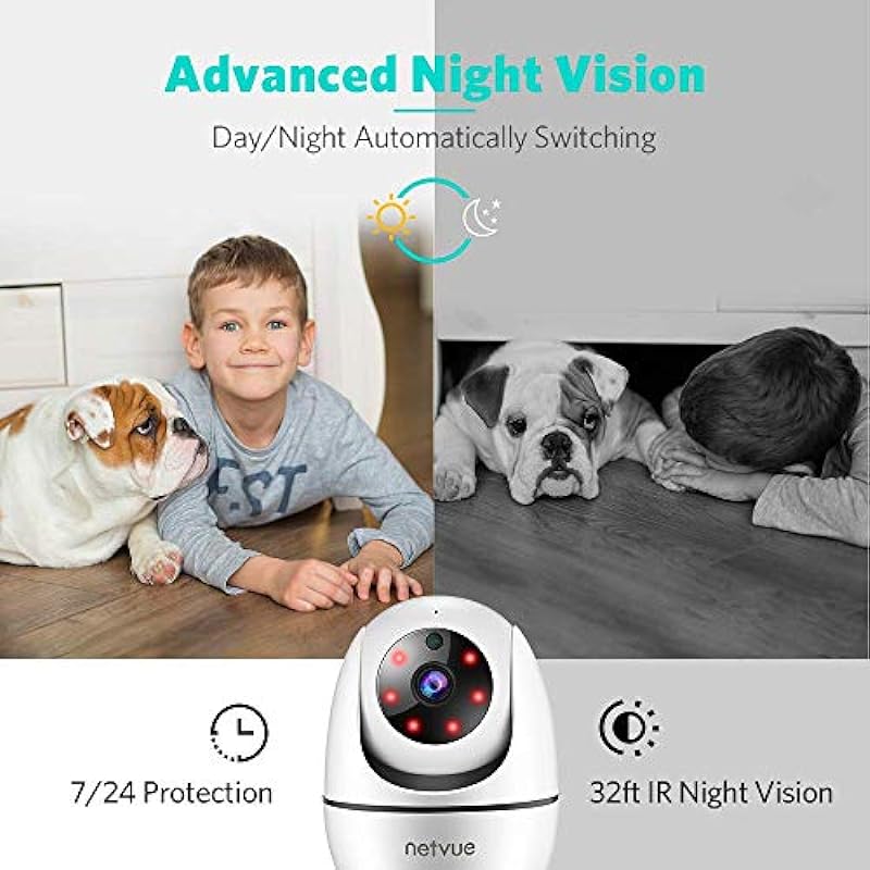 NETVUE Indoor Camera, Baby Monitor for Nanny/Elder, 1080P WiFi Home Security Camera with Motion Detection, Night Vision, 2-Way Audio, Pet Camera Works with APP/Alexa, White