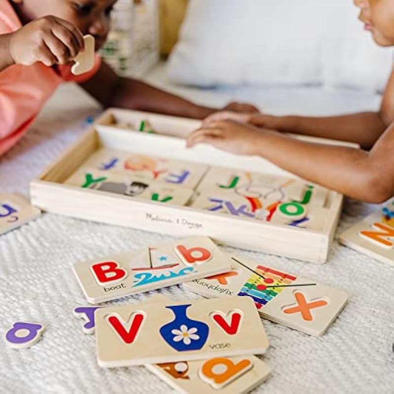 Melissa & Doug ABC Picture Boards – Educational Toy with 13 Double-Sided Wooden Boards and 52 Letters