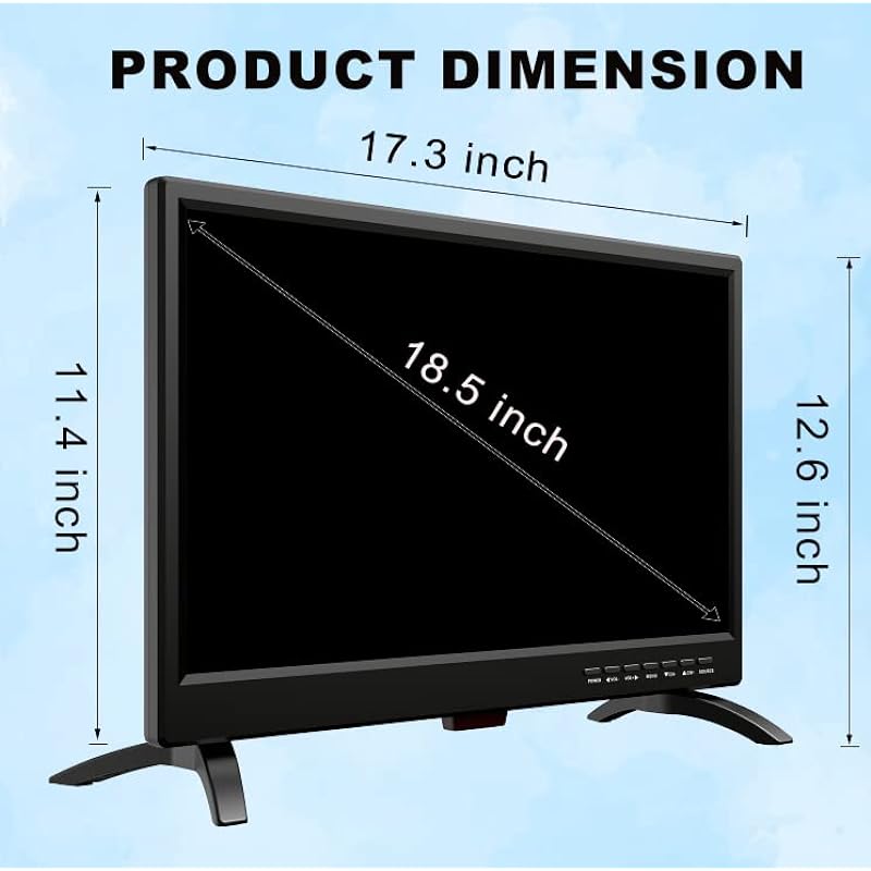 Feihe 19 Inch Flat Screen TV Built in Digital ATSC Tuners, 1080p LED TV with HDMI VGA AV USB Port for Kitchen, Bedroom, RV, Caravan, Camping, Outdoor