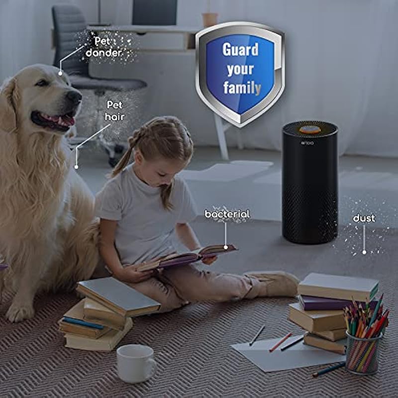 Air Purifiers for Home Large Room Up to 1076 Ft², Afloia 3-Stage Air Purifier for Bedroom 22 dB, Air Filter for Pets Dust Dander Mold Pollen, Odor Smoke Eliminator, Kilo Black, 7 Colors Light