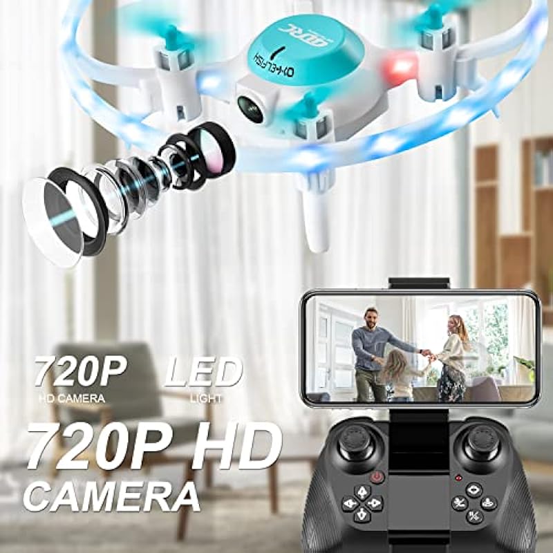 4DRC Mini Drone with 720P Camera for Kids,RC Helicopter with Altitude Hold and Headless Mode,Quadcopter with Neno Lights,Propeller Full Protect and 2 Batteries, Gift for Boys Girls,Blue