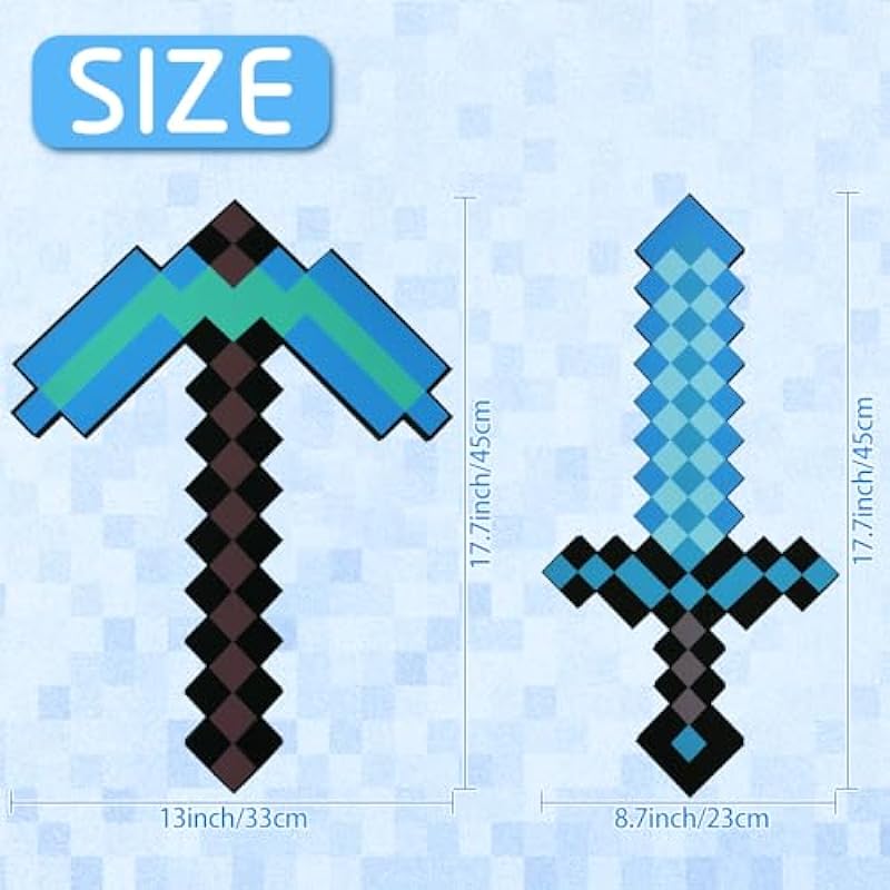 Vifcotlyp Pickaxe and Sword Toys, Sword and Pickaxe Combo Game Role-Play Accessory Sword Pick Foam Weapon Action Figure Accessory for Video Game Fans Kids (Blue)