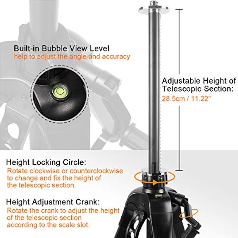 Huepar Tripod 1.6m/5.2ft Flat Head Aluminum Tripod for Laser Level, with Handle and Bubble Level, with 5/8″-11 Male Thread and 1/4″-11 Screw Adapter, Carrying Bag Included – TPD16