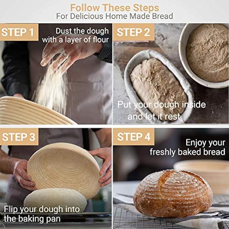 2 Pack 10 inch Banneton proofing Basket, Round Sourdough Bread Basket, Handmade Bread Proofing Basket with Linen Liner Cloth, Great for Professional & Home Bakers & Starter