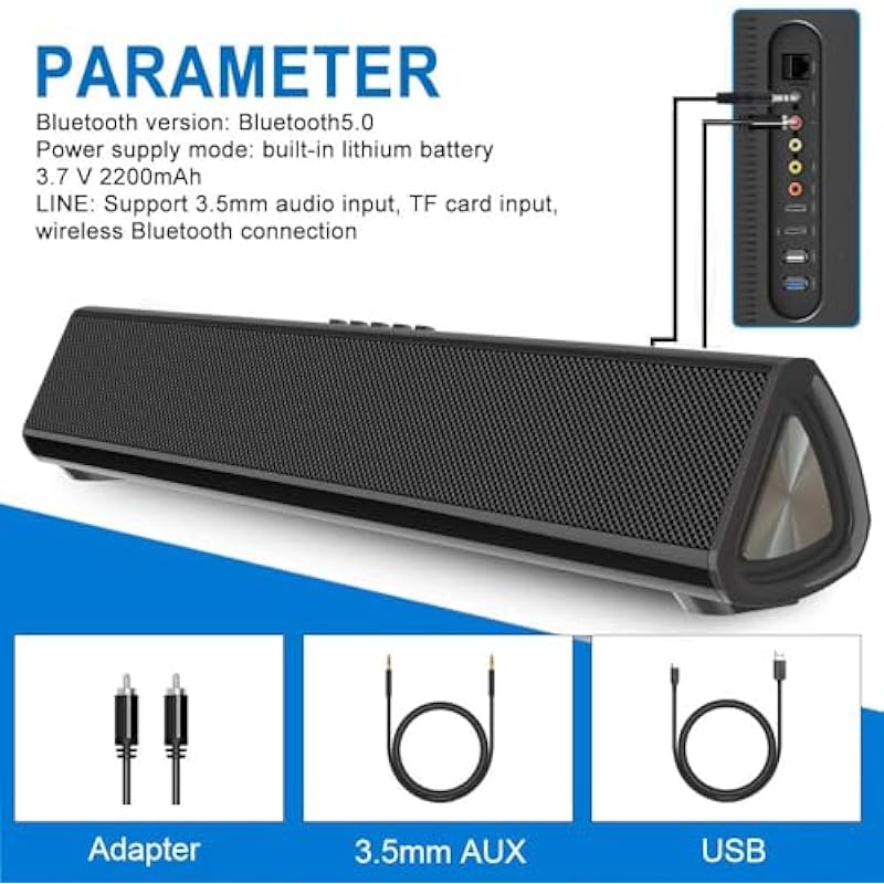Cqyjin Small Sound Bar Speakers for TV with Bluetooth,RCA Output,AUX Connection,U Disk Playback;Suitable for TV Speaker,Games,Projector,conferences,20W