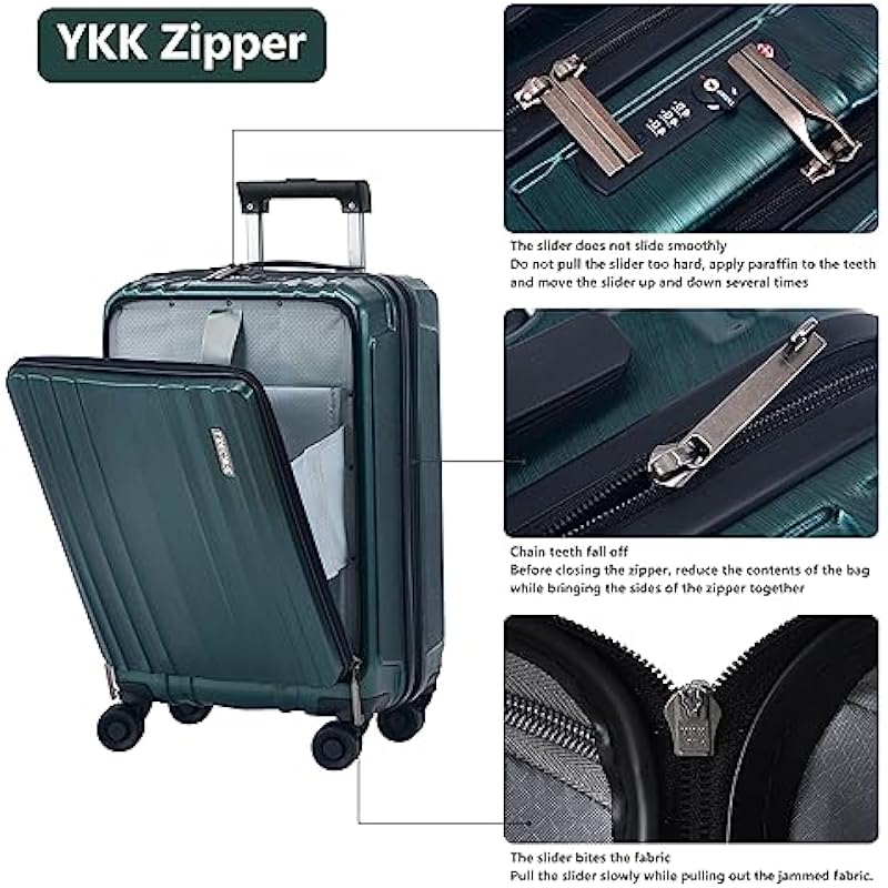 Luggage Set 2 Piece 20/28, 20″ Carry-on with Front Pocket & 28″ Expandable Luggage, ABS+PC Suitcase with Spinner Wheels, TSA Lock, YKK, Dark Green