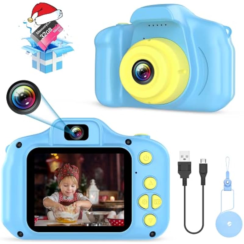 Kids Toys for 3 4 5 6 7 Year Old Boys, Kids Camera 1080P 2inch HD Children Digital Cameras for Children Christmas Birthday Gifts,Toddler Camera for 3-9 Year Old Boy (with 32G SD Card) (Blue)