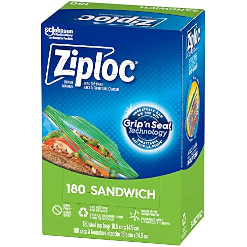 Ziploc Snack and Sandwich Bags for On-The-Go Freshness, Grip ‘n Seal Technology for Easier Grip, Open and Close, 180 Count