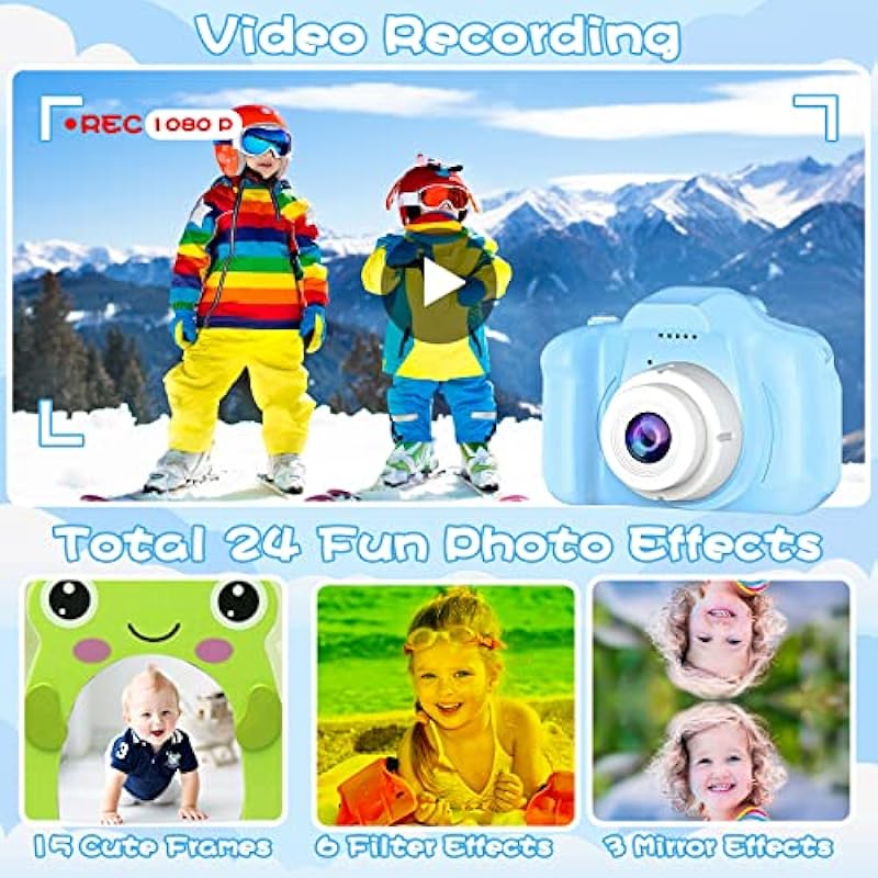 Waterproof Kids Camera Toys for 3-9 Year Old Boys Girls,1080P Children Digital Camera with 32GB TF Card,Video Camera for Kids,Voice Recorder Toys Birthday Valentines Day Gifts for kids, Fun Kids Digital Camera for Your Little Valentine (Blue)