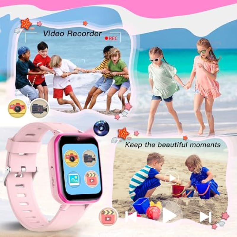 Butele Kids Electronic Learning Toys Learning Systems, Smartwatch for Girls Boys Age 6-12,15 Games Watches with Video Camera Music Player Pedometer Flashlight Toys Birthday Gifts for Kids (Pink)