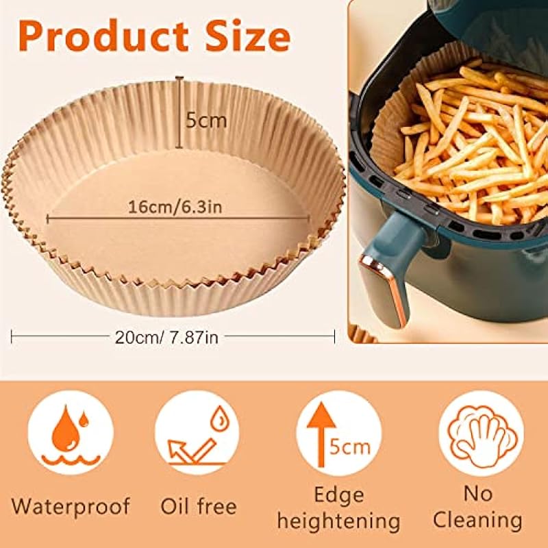 200pcs Air Fryer Disposable Paper Liner, Non-Stick Disposable Air Fryer Parchment Paper Liners, Baking Paper for Air Fryer Oil-Proof, Water-Proof, Food Grade Parchment（7.9 inch – 200Pcs）