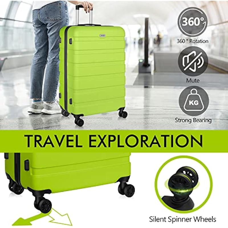 Luggage AnyZip PC ABS Hardside Lightweight Suitcase with 4 Universal Wheels TSA Lock Carry-On 20 Inch（Apple Green）