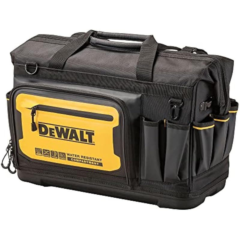 DEWALT 20 in. Pro Open Mouth Tool Bag, Water Resistant Compartment, 33 Pockets, Tough Fabric (DWST560104)