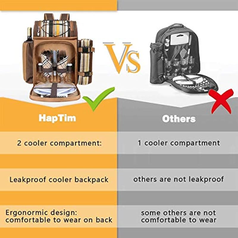 Hap Tim Picnic Basket Backpack for 2 Person with 2 Insulated Cooler Compartment, Wine Holder, Fleece Blanket, Cutlery Set, Wedding Gifts for Couples(CA-36083)