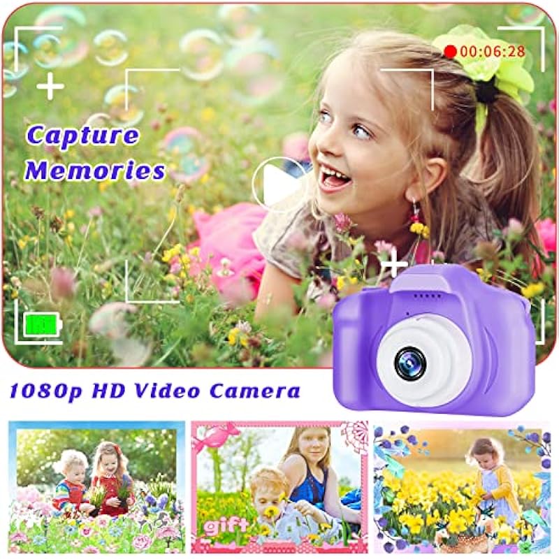 Kids Camera for Boys and Girls, SINEAU Digital Camera for Kids Toy Gift, Toddler Camera Birthday Gift for Age 3 4 5 6 7 8 9 10 with 32GB SD Card, Video Recorder 1080P IPS 2 Inch(Purple)