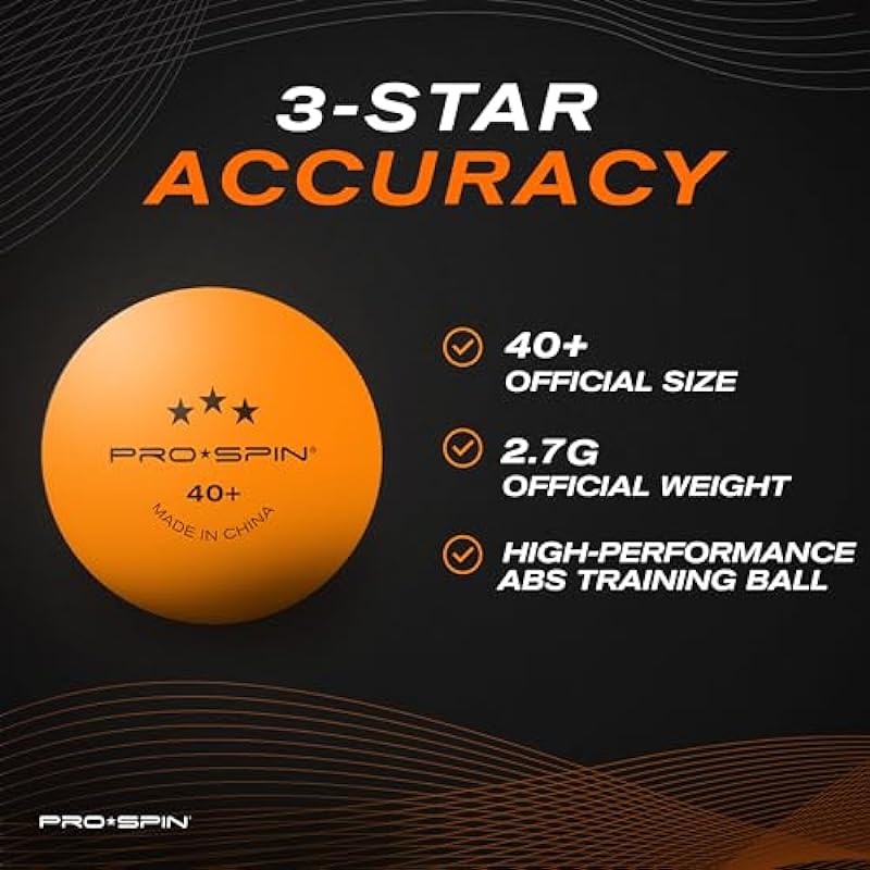 PRO-SPIN Ping Pong Balls – Orange 3-Star Table Tennis Balls | High-Performance 40+ ABS Training Balls | Ultimate Durability for Indoor/Outdoor Ping Pong Tables