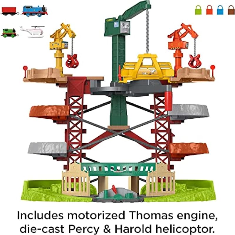 Fisher-Price Thomas & Friends Trains & Cranes Super Tower, motorized train and track set for preschool kids ages 3 years and up