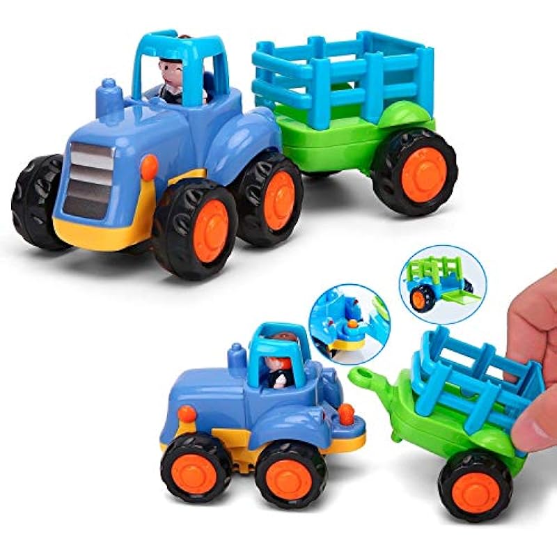 Yiosion Friction Powered Cars Push and Go Trucks Construction Vehicles Toys Set of Tractor Bulldozer Dump Truck Cement Mixer for Baby Toddlers Infants Boys Gifts