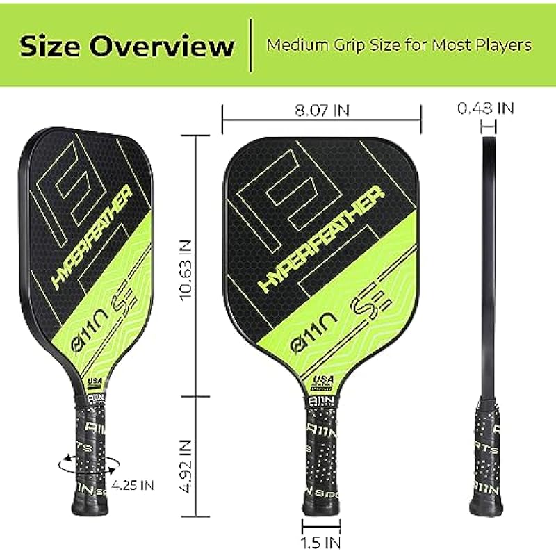 A11N HyperFeather SE Pickleball Paddles Set- USAPA Approved | 8OZ, Graphite Face & Polymer Core, Cushion Grip | 4 Outdoor Balls and 1 Sling Bag- Paddles
