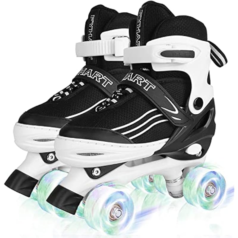 HXWY Kids Roller Skates for Boys Girls Child Toddler Beginners, Adjustable 4 Sizes Roller Skates for Adult and Youth with All Light Up Wheels, Patines para niñas for Outdoor Indoor Sports