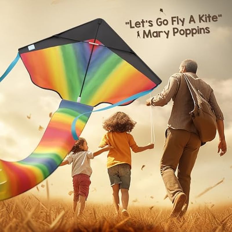 AGREATLIFE Rainbow Kite, Kites for Kids and Kites for Adults Kite-Tastic Beach Adventure, Beginner’s Kids Kite with Durable 50LB Kite Line, Cerf Volant Adulte, Easy to Fly Delta Kite, Large Kite