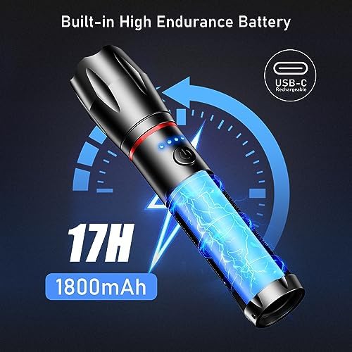 Flashlight Rechargeable, Blukar ​High Lumens Handheld Flashlight with 5 Modes, Adjustable Focus, IPX6 Waterproof, Lightweight Flash Light for Camping, Running, Outdoors, Emergency -Black