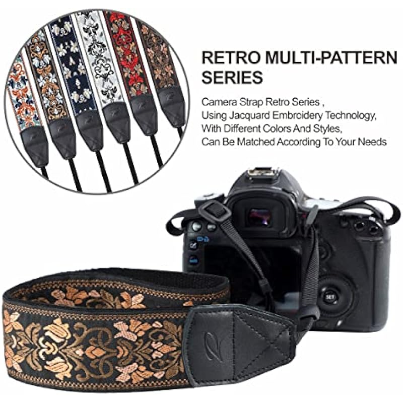 Padwa Lifestyle Camera Strap – 2″ Wide Vintage Jacquard Embroidery Flower Camera Straps with Genuine Leather Head,Complimentary 2 Pcs Quick Release Clips for All Cameras and Men & Women Photographers