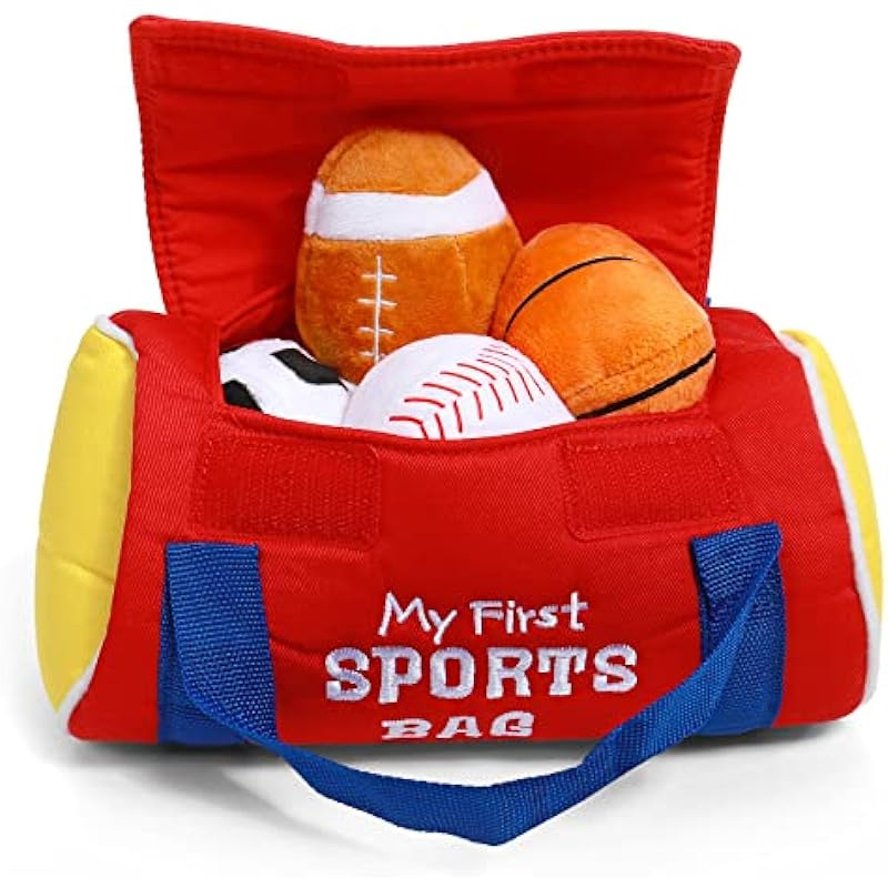 Baby GUND My First Sports Bag Stuffed Plush Playset, Baby Gift Toys for Boys and Girls Ages 1 & Up, 5 Piece, 8″