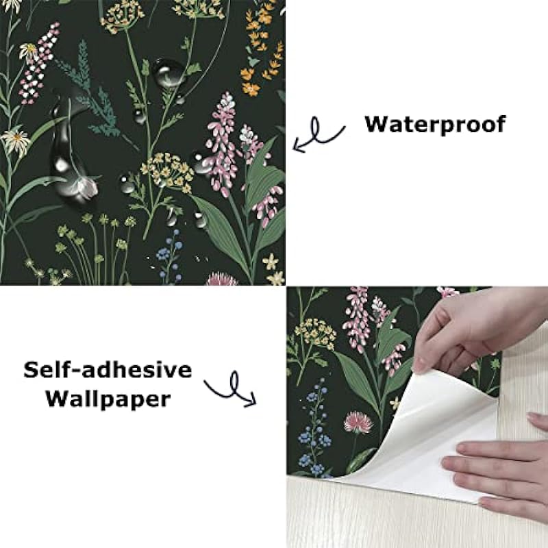 GaliGali Peel and Stick Wallpaper, Floral Boho Wallpaper, Vintage Wallpaper for Kitchen, Vinyl Waterproof Wallpaper, Contact Paper for Home Decor, 17.3″x393″, CA.A5172-1-10