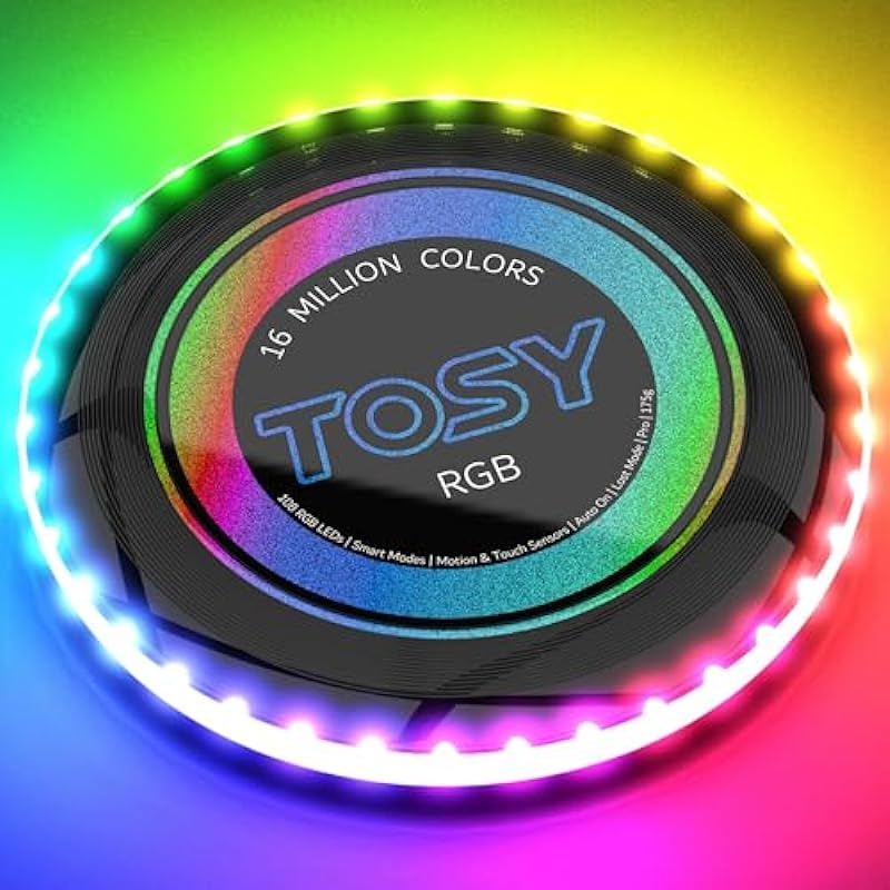 TOSY 36 and 360 LEDs Flying Disc – Extremely Bright, Smart Modes, Auto Light Up, Rechargeable, Perfect Birthday & Camping Gift for Men/Boys/Teens/Kids, Standard 175g frisbees