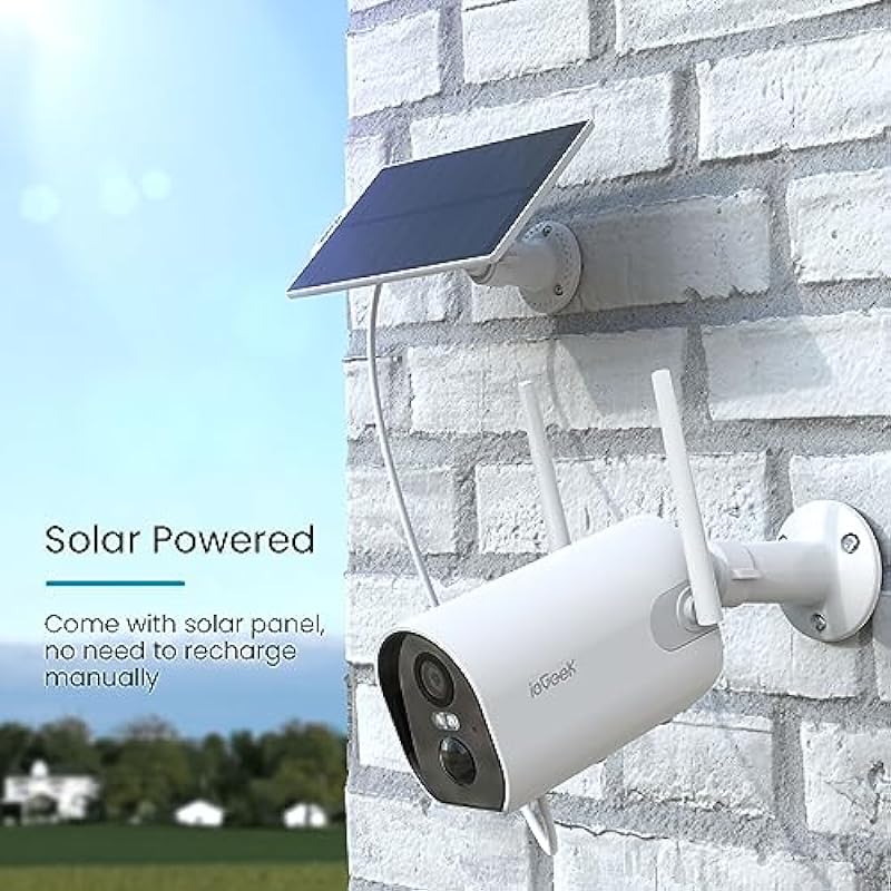 Solar Security Camera Outdoor, 2K QHD Solar Powered WiFi Outdoor Security Camera, Surveillance Cameras for Home, Wireless Camera with Color Night Vision, 2 Way Audio Video, Spotlight & Siren, IP65