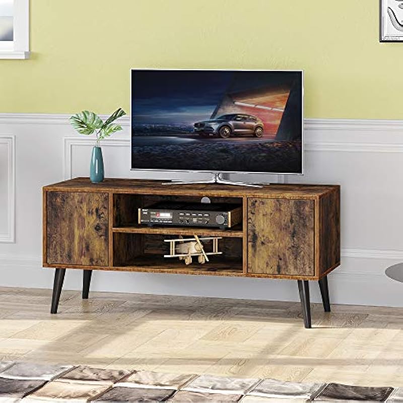 Function Home TV Stand with Storage, Mid-Century Entertainment Center, TV Console for TVs up to 55″, Storage Cabinet with Shelves and Doors for Living Room, Entertainment Room, Office, Rustic Brown
