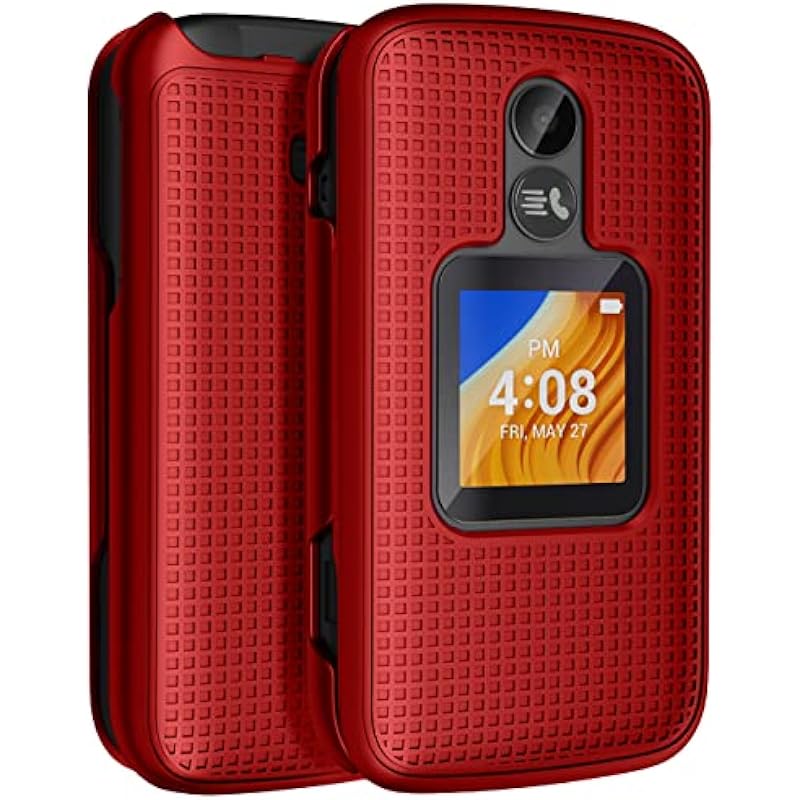Case for Alcatel TCL Flip 2 Phone (2022), NakedcellPhone [Grid Texture] Slim Hard Shell Protector Cover for T408DL / TFALT408DCP – Red