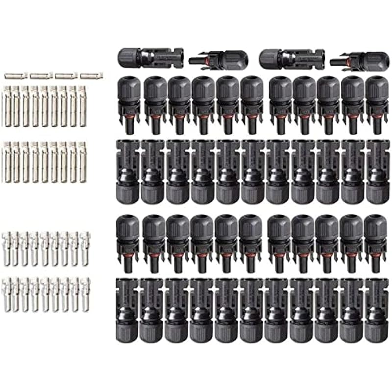 Mc4 Solar Connector 25 Pairs, Solar Cable Connectors MC4 Male/Female IP67 Solar Connector Double Seal Rings for Better Waterproof Effect