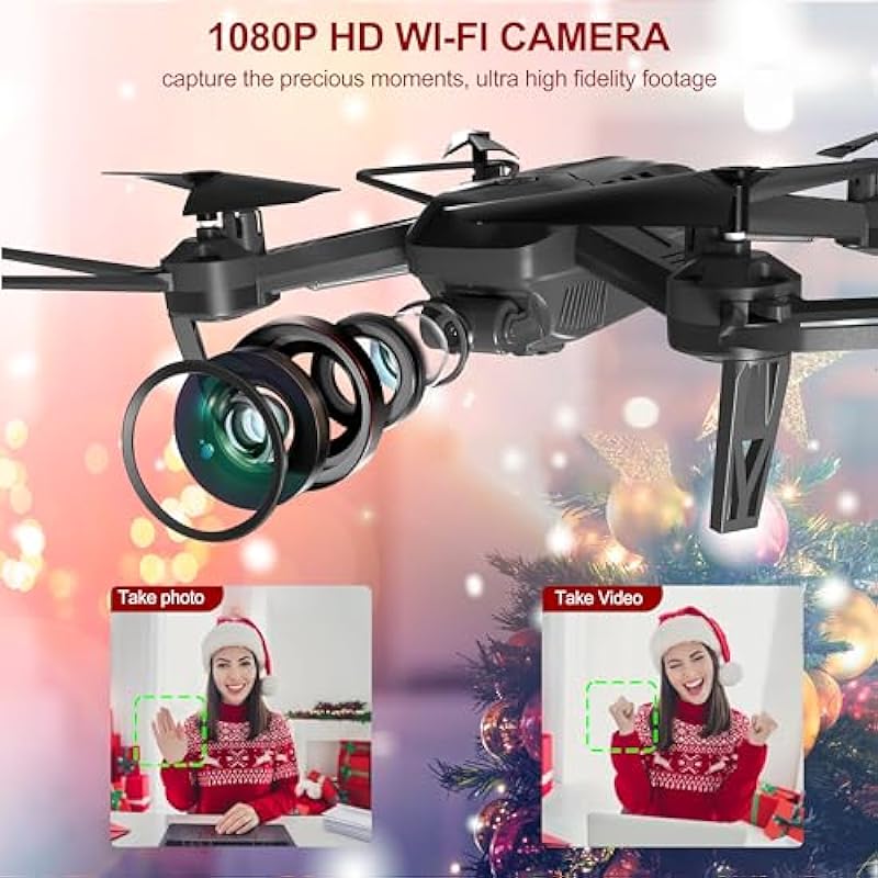 FERIETELF T6 Drone with Camera for Adults, 1080P HD Non-Folding Drone, FPV RC Drone with 30mins Flight/Live Video/ 3D Flip/App Control/One Key Take Off/Landing for Kids Beginners
