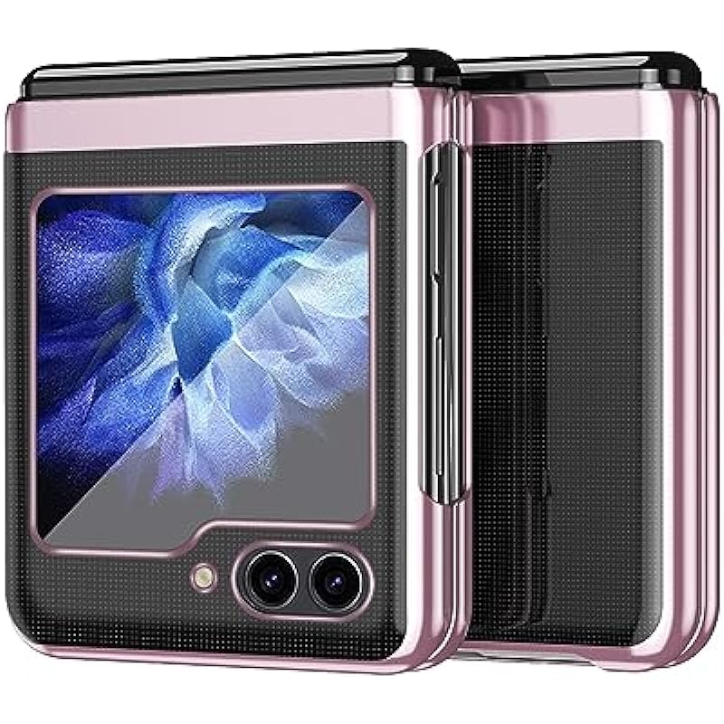 CCSmall Clear Case for Samsung Galaxy Z Flip5 5G, Luxury Plating Folding Sleeve Cover Slim Thin Hard PC Shockproof Protective Phone Cover Samsung Galaxy Z Flip 5 DD Rose Gold