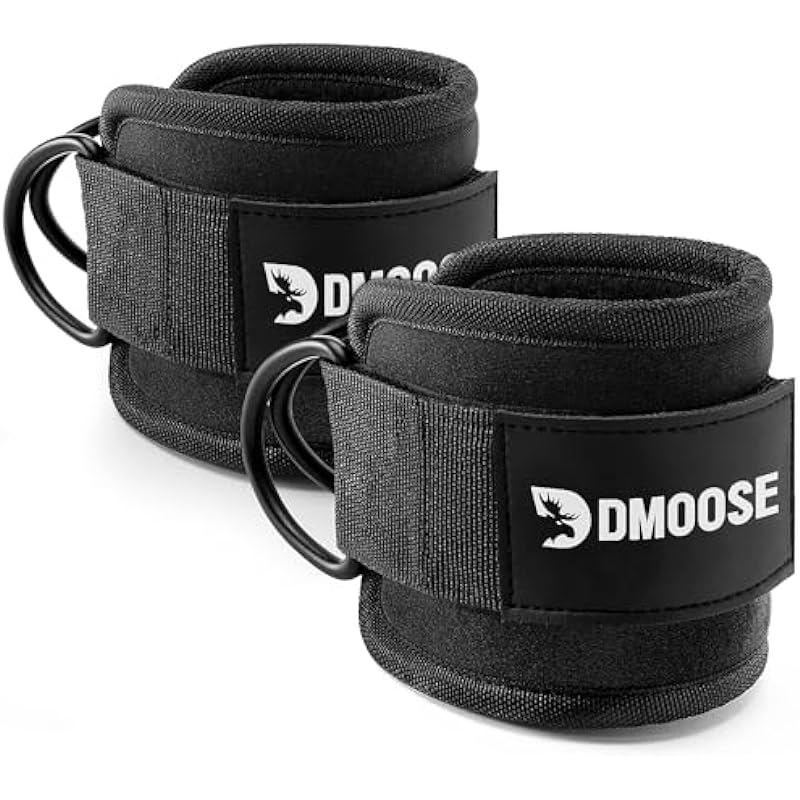 DMoose Ankle Straps for Cable Machines for Kickbacks, Glute Workouts, Leg Extensions, Curls, and Hip Abductors for Men and Women, Adjustable Ankle Strap with Double D-Rings and Neoprene Support