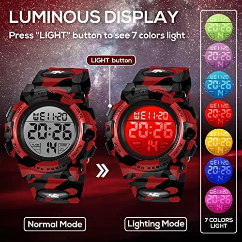 Kids Watch, Boys Watch for 6-15 Year Old Boys, Digital Sport Outdoor Multifunctional Chronograph LED 50 M Waterproof Alarm Calendar Analog Watch for Children with Silicone Band