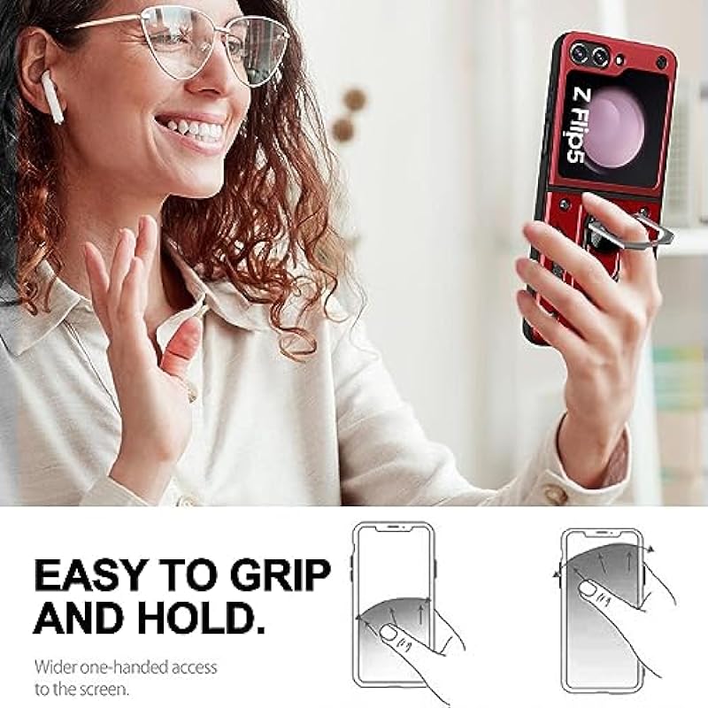 AICase for Samsung Galaxy Z Flip 5 Case with Ring Kickstand, Shockproof Flip Phone Case for Galaxy Z Flip 5 5G [Support Magnetic Car Mount], Red