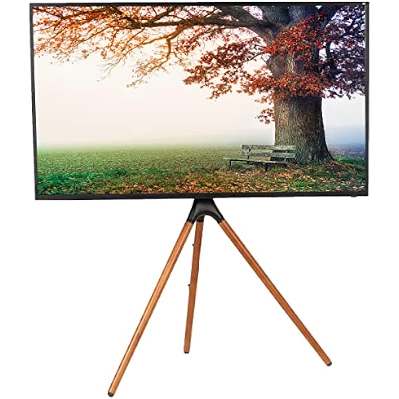 VIVO Artistic Easel 45 to 65 inch LED LCD Screen, Studio TV Display Stand, Adjustable TV Mount with Swivel and Tripod Base, Black Bracket, Dark Walnut Legs, STAND-TV65A