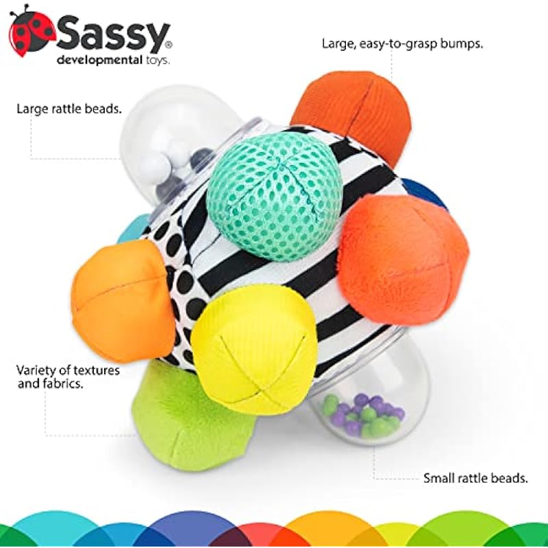 Sassy Developmental Bumpy Ball High Contrast Colors and Patterns Easy to Grasp Bumps Help Develop Motor Skills For Ages 6 Months and Up