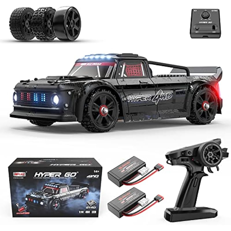HYPER GO 14301 1/14 RTR Brushless RC Drift Car with Gyro, Max 62 Km/h Fast RC Cars for Adults, 4WD All-Road Street Bash RC Truck, Electric Powered High Speed Drifting for Adult
